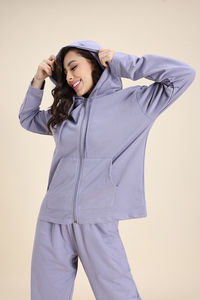 Zivame Knit Cotton Hoodie - Silver Bullet — thumbnail 2